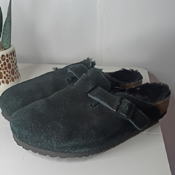 Birkenstock Boston Shearling Clogs Black Suede Leather Size 39 (US Women's 8) - Picture 6 of 12
